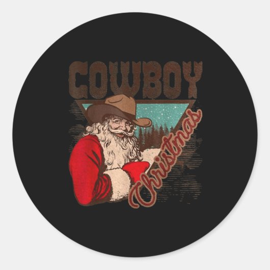 Cowboy Santa Claus Merry Christmas Western Country Runder Aufkleber (Vorderseite)