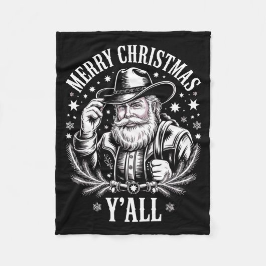 Cowboy Santa Claus Merry Christmas Y'all Western C Fleecedecke (Vorderseite)
