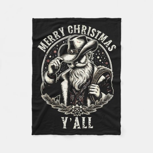 Cowboy Santa Claus Merry Christmas Y'all Western C Fleecedecke (Vorderseite)