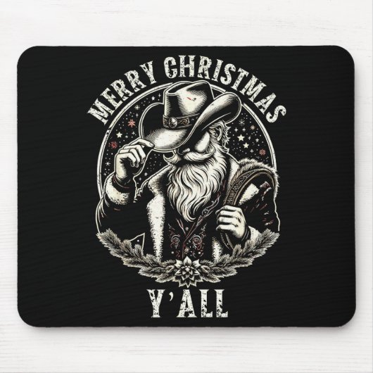 Cowboy Santa Claus Merry Christmas Y'all Western C Mousepad (Vorne)