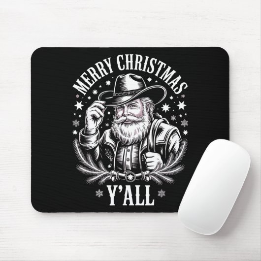 Cowboy Santa Claus Merry Christmas Y'all Western C Mousepad (Mit Mouse)