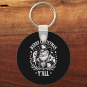 Cowboy Santa Claus Merry Christmas Y'all Western C Schlüsselanhänger (Vorderseite)
