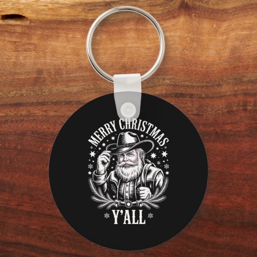 Cowboy Santa Claus Merry Christmas Y'all Western C Schlüsselanhänger (Vorderseite)