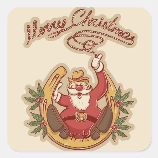 Cowboy Santa Claus Quadratischer Aufkleber (Vorderseite)