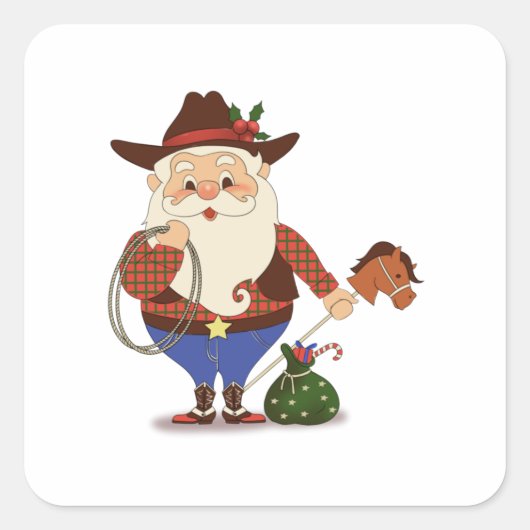 Cowboy Santa Claus Quadratischer Aufkleber (Vorderseite)