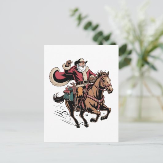 Cowboy Santa Claus Reiten Ein Pferd Weihnachten (Stehend Vorderseite)