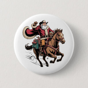 Cowboy Santa Claus Reiten Ein Pferd Weihnachten Button
