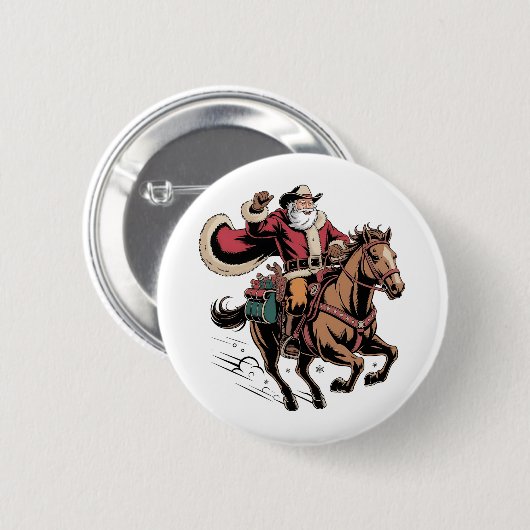 Cowboy Santa Claus Reiten Ein Pferd Weihnachten Button (Vorne & Hinten)