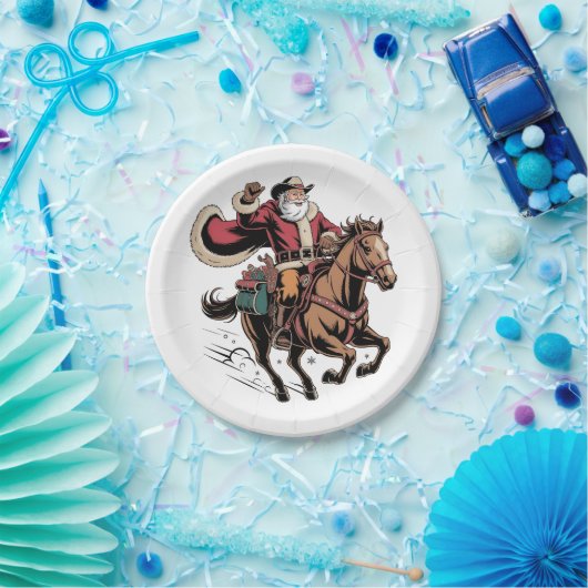 Cowboy Santa Claus Reiten Ein Pferd Weihnachten Pappteller (Party)