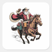 Cowboy Santa Claus Reiten Ein Pferd Weihnachten Quadratischer Aufkleber (Vorderseite)