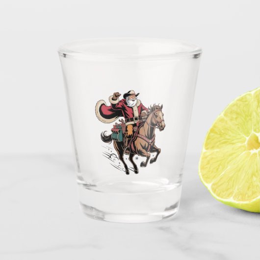 Cowboy Santa Claus Reiten Ein Pferd Weihnachten Schnapsglas (Vorderseite)