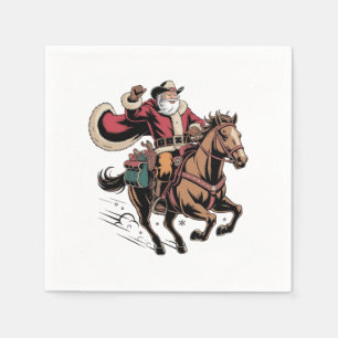 Cowboy Santa Claus Reiten Ein Pferd Weihnachten Serviette