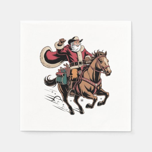 Cowboy Santa Claus Reiten Ein Pferd Weihnachten Serviette (Vorderseite)