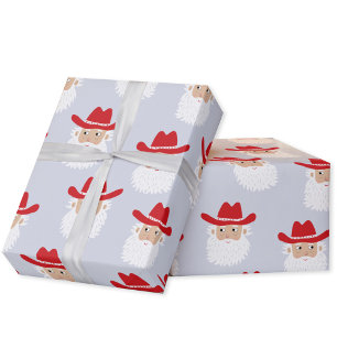 Cowboy Santa Claus Weihnachten Blau Geschenkpapier