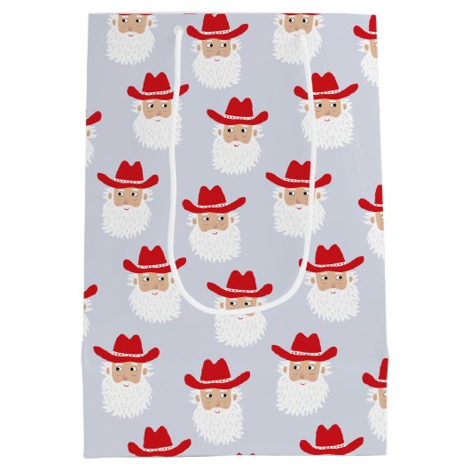 Cowboy Santa Claus Western Christmas Blue Mittlere Geschenktüte (Rückseite)