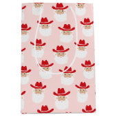 Cowboy Santa Claus Western Christmas Pink Mittlere Geschenktüte (Vorderseite)