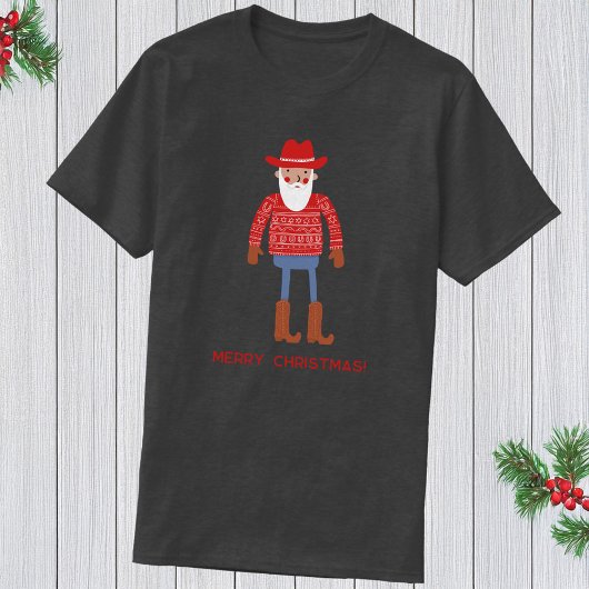 Cowboy Santa Custom Text Christmas T-Shirt