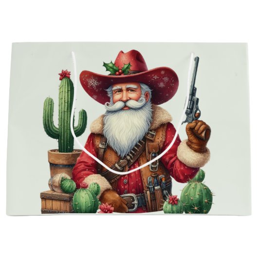 Cowboy Santa Desert Cactus Pistol Große Geschenktüte (Vorderseite)