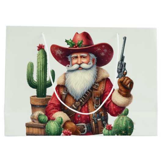 Cowboy Santa Desert Cactus Pistol Große Geschenktüte (Rückseite)