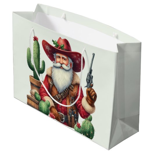 Cowboy Santa Desert Cactus Pistol Große Geschenktüte (Rückseite Schrägansicht)