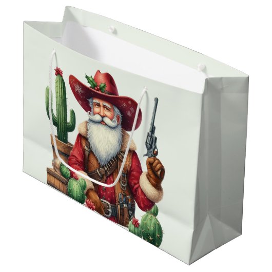 Cowboy Santa Desert Cactus Pistol Große Geschenktüte (Vorderseite Schrägansicht)