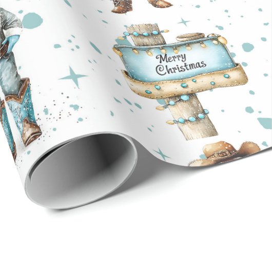 Cowboy Santa Geschenkpapier (Rolleneckpunkt)