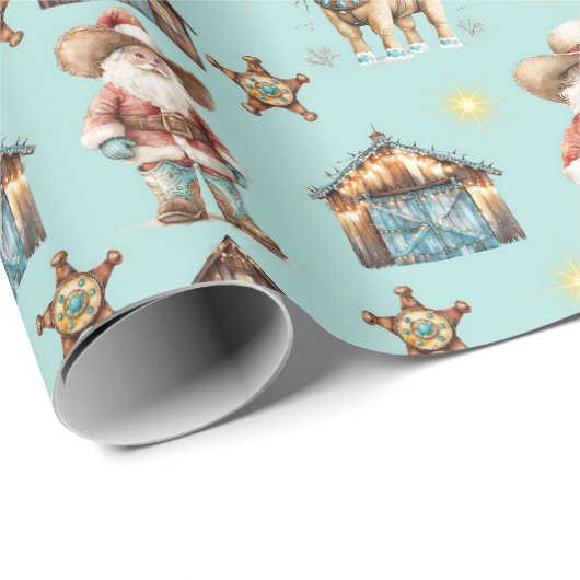 Cowboy Santa Geschenkpapier (Rolleneckpunkt)