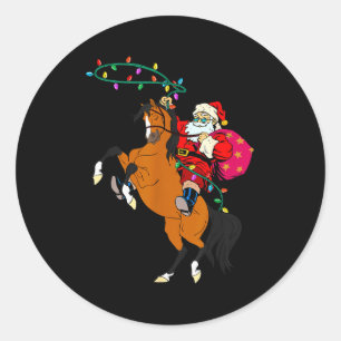 Cowboy-Santa-Klaus reitet auf einem Pferd Weihnach Runder Aufkleber