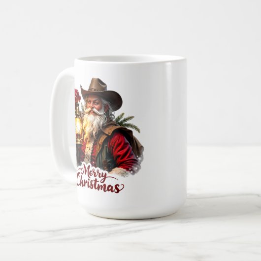 Cowboy Santa Lantern Light Kaffeetasse (Vorderseite Links)