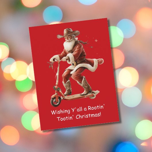 Cowboy Santa on Scooter Christmas Greeting Postkarte