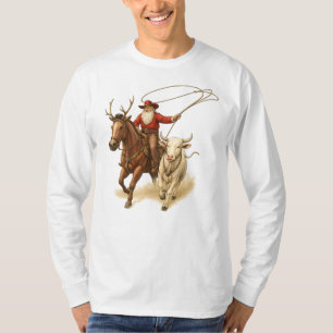 Cowboy Santa Riding Reiter und Lassoing Rind T-Shirt
