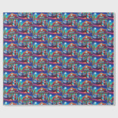 Cowboy Santa und Polizei schauen auf die unheilvol Geschenkpapier (Flach)