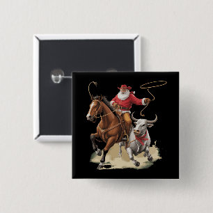 Cowboy Santa Western Roping Weihnachten Vintage  Button