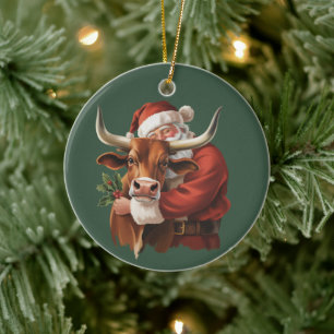 Cowboy Santa Western Roping Weihnachten Vintage  Keramik Ornament