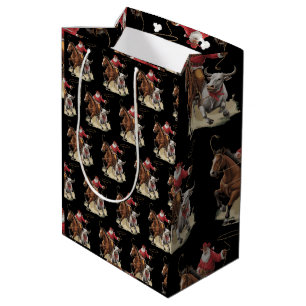 Cowboy-Santa-Western-Roping-Weihnachten-Vintage Mittlere Geschenktüte