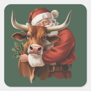 Cowboy Santa Western Roping Weihnachten Vintage  Quadratischer Aufkleber