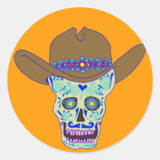 Cowboy-Schädel, Dia de los Muertos Runder Aufkleber