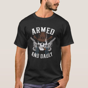Cowboy-Schädel raucht Zigarre Bewaffnet und schick T-Shirt
