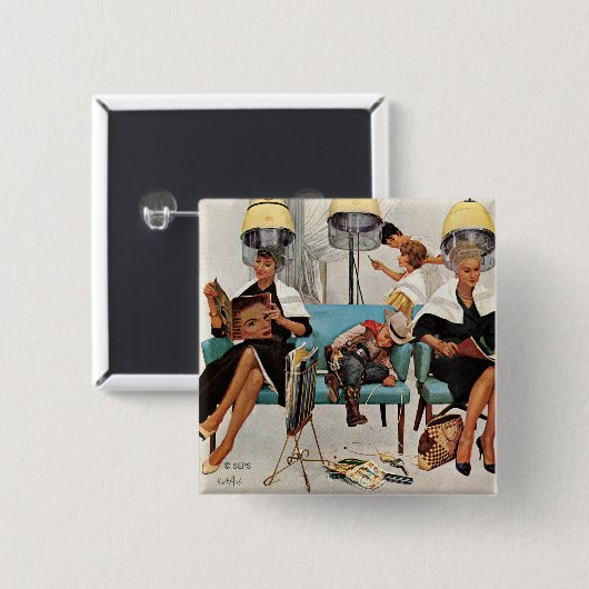 Cowboy schlafend im Schönheits-Salon Button (Vorne & Hinten)