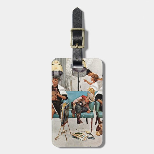 Cowboy schlafend im Schönheits-Salon Gepäckanhänger (Vorderseite vertikal)