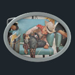 Cowboy schlafend im Schönheits-Salon Ovale Gürtelschnalle<br><div class="desc">Künstler: Kleiner Cowboy Kurt Ard | schlafend im Kosmetiksalon</div>