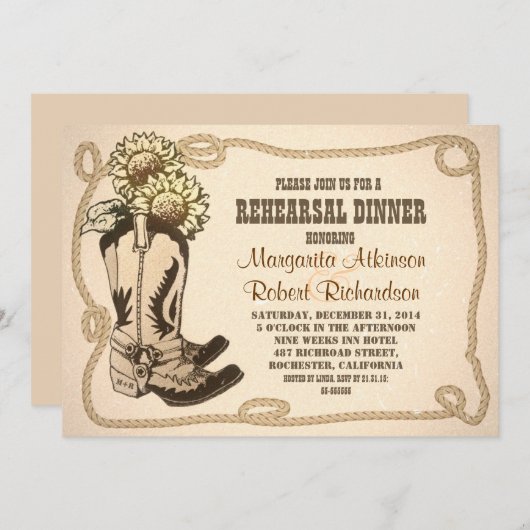 Cowboy Schuhe rustikale Probe Einladungen (Vorne/Hinten)