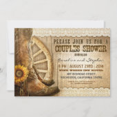 Cowboy Schuhe Sonnenblumen Holzpaare Dusche einlad Einladung (Vorderseite)