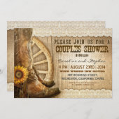 Cowboy Schuhe Sonnenblumen Holzpaare Dusche einlad Einladung (Vorne/Hinten)