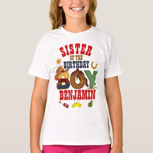 Cowboy Schwester des Geburtstags T-Shirt (Vorderseite)