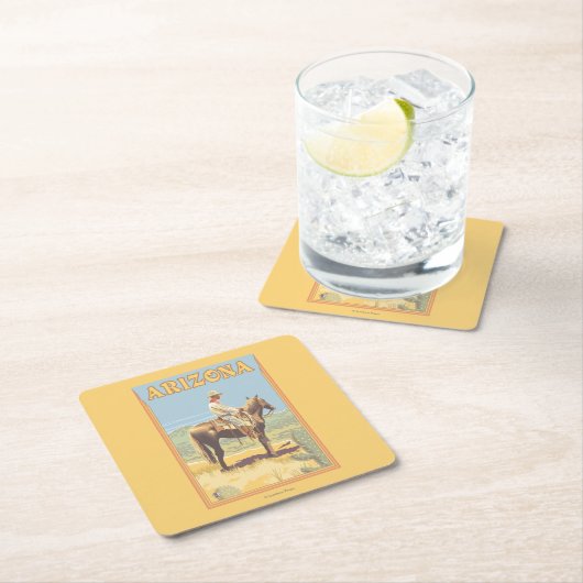 Cowboy (Seitenansicht) Arizona Rechteckiger Pappuntersetzer (Vor Ort)