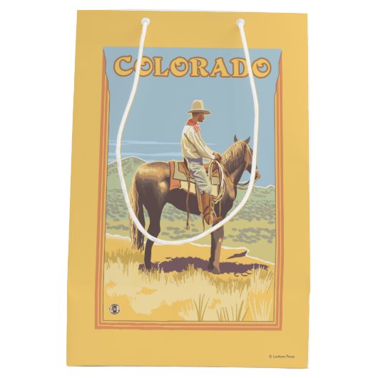 Cowboy (Seitenansicht) Colorado Mittlere Geschenktüte (Rückseite)