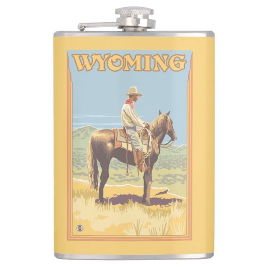 Cowboy (Seitenansicht) Wyoming Flachmann (Vorderseite)