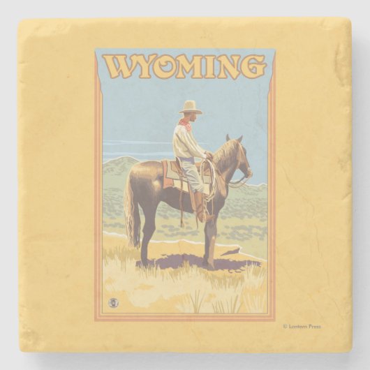 Cowboy (Seitenansicht) Wyoming Steinuntersetzer (Vorderseite)