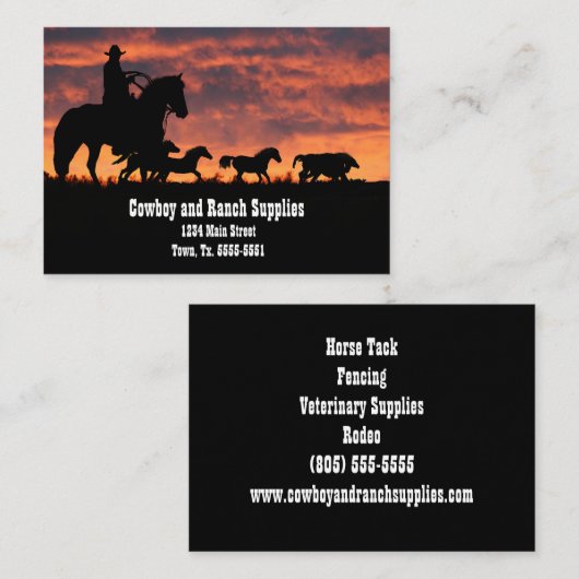 Cowboy Services oder Ranch Reitpferde Visitenkarte (Vorne/Hinten)